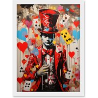 Artery8 Wall Art Print The King of Hearts Modern Magician Magical Artwork Playing Cards Artwork Framed A4 in White