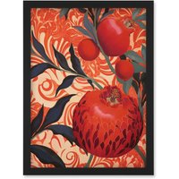 Artery8 Wall Art Print Pomegranate Tree Grove Red & Blue Artwork Floral Patterns Artwork Framed A4 in Black