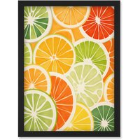 Artery8 Wall Art Print Slices of Limes Oranges & Grapefruit Bright Watercolour Painting Kitchen Artwork Framed A4 in Black