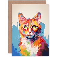 Artery8 Ginger Cat Lover Gift Pet Portrait Colourful Artwork Painting Greeting Card