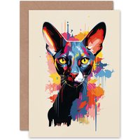 Artery8 Shorthair Cat Lover Gift Pet Portrait Orange Blue Pink Artwork Painting Greeting Card