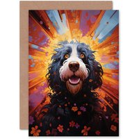 Artery8 Cocker Poo Dog Lover Gift Pet Portrait Orange Purple Blue Artwork Painting Greeting Card
