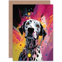 Artery8 Dalmatian Dog Lover Gift Pet Portrait Purple Orange Artwork Painting Greeting Card
