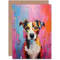 Artery8 Jack Russell Dog Lover Gift Pet Portrait Baby Blue Pink Orange Artwork Painting Greeting Card