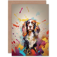 Artery8 King Charles Spaniel Dog Lover Gift Pet Portrait Colourful Artwork Painting Greeting Card