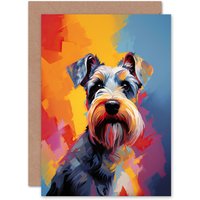 Artery8 Schnauzer Dog Lover Gift Pet Portrait Colourful Artwork Painting Greeting Card