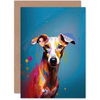 Artery8 Whippet Dog Lover Gift Pet Portrait Blue Orange Purple Artwork Painting Greeting Card