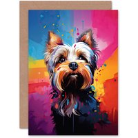 Artery8 Yorkshire Terrier Dog Lover Gift Pet Portrait Rainbow Colours Artwork Painting Greeting Card