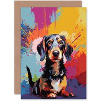 Artery8 Wirehaired Dachshund Dog Lover Gift Pet Portrait Colourful Artwork Painting Greeting Card