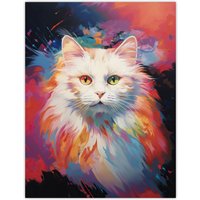 Artery8 Wall Art Print White Birman Cat Lover Gift Pet Portrait Pastel Colour Purple Pink Blue Artwork Painting Poster | Size: W18" x H24"