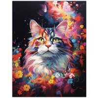 Artery8 Wall Art Print Norwegian Forest Cat Lover Gift Pet Portrait Colourful Artwork Painting Poster | Size: W18" x H24"