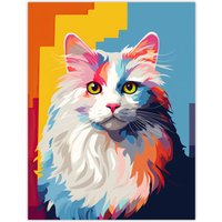 Artery8 Wall Art Print Ragdoll Cat Lover Gift Pet Portrait Orange Blue Purple Artwork Painting Poster | Size: W18" x H24"