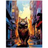 Artery8 Wall Art Print Street Cat Lover Gift Pet Portrait City Sunset Artwork Painting Poster | Size: W18" x H24"
