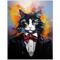 Artery8 Wall Art Print Tuxedo Cat Lover Gift Black White Pet Portrait Artwork Painting Poster | Size: W18" x H24"