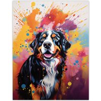 Artery8 Wall Art Print Bernese Mountain Dog Lover Gift Pet Portrait Orange Purple Blue Artwork Painting Poster | Size: W18" x H24"
