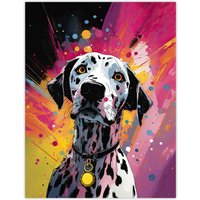 Artery8 Wall Art Print Dalmatian Dog Lover Gift Pet Portrait Purple Orange Artwork Painting Poster | Size: W18" x H24"