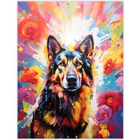 Artery8 Wall Art Print German Shepherd Dog Lover Gift Pet Portrait Colourful Bright Artwork Painting Poster | Size: W18" x H24"