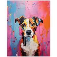 Artery8 Wall Art Print Jack Russell Dog Lover Gift Pet Portrait Baby Blue Pink Orange Artwork Painting Poster | Size: W18" x H24"