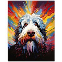 Artery8 Wall Art Print Old English Sheep Dog Lover Gift Pet Portrait Colourful Artwork Painting Poster | Size: W18" x H24"