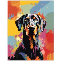 Artery8 Wall Art Print Doberman Dog Lover Gift Pet Portrait Abstract Pop Artwork Painting Poster | Size: W24" x H32"