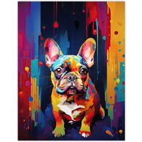 Artery8 Wall Art Print French Bulldog Dog Lover Gift Pet Portrait Colourful Neon Artwork Painting Poster | Size: W24" x H32"