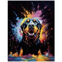 Artery8 Wall Art Print Rottweiler Dog Lover Gift Pet Portrait Blue Orange Purple Artwork Painting Poster | Size: W24" x H32"