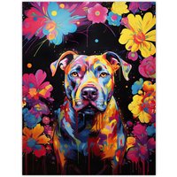 Artery8 Wall Art Print Staffordshire Bull Terrier Dog Lover Gift Pet Portrait Vibrant Blue Orange Purple Artwork Painting Poster | Size: W24" x H32"