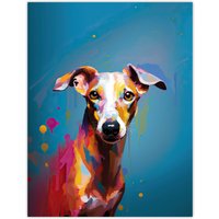 Artery8 Wall Art Print Whippet Dog Lover Gift Pet Portrait Blue Orange Purple Artwork Painting Poster | Size: W24" x H32"
