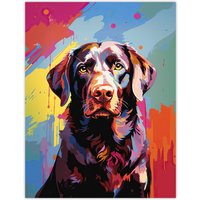 Artery8 Wall Art Print Chocolate Labrador Retriever Dog Lover Gift Pet Portrait Colourful Artwork Painting Poster | Size: W24" x H32"