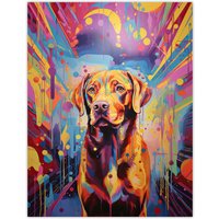 Artery8 Wall Art Print Red Labrador Retriever Dog Lover Gift Pet Portrait Colourful Neon Artwork Painting Poster | Size: W24" x H32"