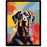 Artery8 Wall Art Print Doberman Dog Lover Gift Pet Portrait Abstract Pop Artwork Painting Art Framed | Size: A4