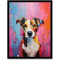 Artery8 Wall Art Print Jack Russell Dog Lover Gift Pet Portrait Baby Blue Pink Orange Artwork Painting Art Framed | Size: A4