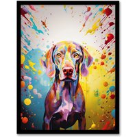 Artery8 Wall Art Print Weimaraner Dog Lover Gift Pet Portrait Yellow Purple Blue Artwork Painting Art Framed | Size: A4