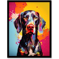 Artery8 Wall Art Print Shorthaired German Pointer Dog Lover Gift Pet Portrait Colourful Artwork Painting Art Framed | Size: A4