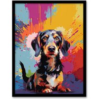 Artery8 Wall Art Print Wirehaired Dachshund Dog Lover Gift Pet Portrait Colourful Artwork Painting Art Framed | Size: A4