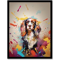 Artery8 Wall Art Print King Charles Spaniel Dog Lover Gift Pet Portrait Colourful Artwork Painting Art Framed | Size: W12" x H16"