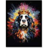 Artery8 Wall Art Print King Charles Spaniel with Crown Dog Lover Gift Pet Portrait Colourful Artwork Painting Art Framed | Size: W12" x H16"