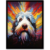 Artery8 Wall Art Print Old English Sheep Dog Lover Gift Pet Portrait Colourful Artwork Painting Art Framed | Size: W12" x H16"