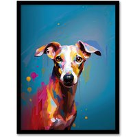 Artery8 Wall Art Print Whippet Dog Lover Gift Pet Portrait Blue Orange Purple Artwork Painting Art Framed | Size: W12" x H16"