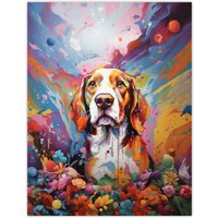 Artery8 Wall Art Print Beagle Dog Lover Gift Pet Portrait Colourful Sky Artwork Painting Poster | Size: W12" x H16"