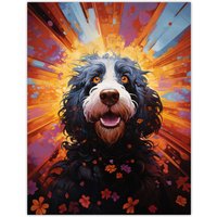 Artery8 Wall Art Print Cocker Poo Dog Lover Gift Pet Portrait Orange Purple Blue Artwork Painting Poster | Size: W12" x H16"