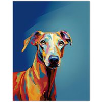 Artery8 Wall Art Print Greyhound Dog Lover Gift Pet Portrait Orange Blue Artwork Painting Poster | Size: W12" x H16"
