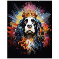 Artery8 Wall Art Print King Charles Spaniel with Crown Dog Lover Gift Pet Portrait Colourful Artwork Painting Poster | Size: W12" x H16"