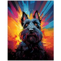 Artery8 Wall Art Print Scotty Dog Scottish Terrier Dog Lover Gift Pet Portrait Vibrant Orange Purple Blue Artwork Painting Poster | Size: W12" x H16"
