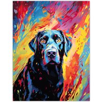 Artery8 Wall Art Print Black Labrador Retriever Dog Lover Gift Pet Portrait Vibrant Colourful Artwork Painting Poster | Size: W12" x H16"