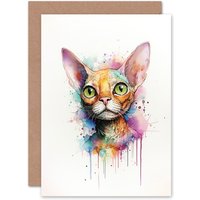 Artery8 Devon Rex Cat Lovers Gift Watercolour Pet Portrait Painting Artwork Greeting Card