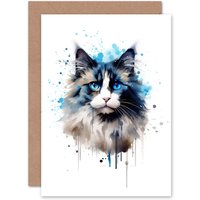 Artery8 Ragdoll Cat Lovers Gift Watercolour Pet Portrait Painting Artwork Greeting Card