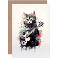 Artery8 Smelly Cat Lovers Gift Watercolour Pet Portrait Painting Artwork Greeting Card