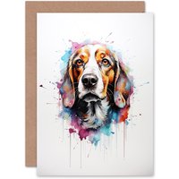Artery8 Beagle Lovers Gift Watercolour Pet Portrait Painting Artwork Greeting Card