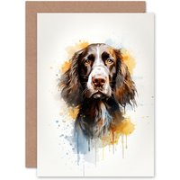 Artery8 English Springer Spaniel Lovers Gift Watercolour Pet Portrait Painting Artwork Greeting Card